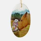 Witte konijn en Gele Paarden Keramisch Ornament (Rechts)