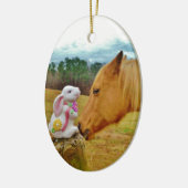 Witte konijn en Gele Paarden Keramisch Ornament (Links)