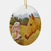 Witte konijn en Gele Paarden Keramisch Ornament (Rechts)