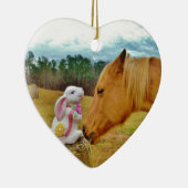 Witte konijn en Gele Paarden Keramisch Ornament (Rechts)