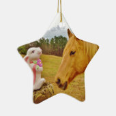 Witte konijn en Gele Paarden Keramisch Ornament (Rechts)