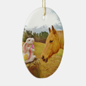 Witte konijn en Gele Paarden Keramisch Ornament (Rechts)