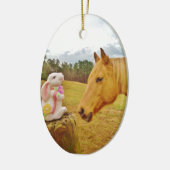 Witte konijn en Gele Paarden Keramisch Ornament (Links)