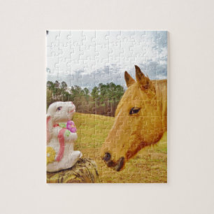 Witte konijn en Gele Paarden Legpuzzel