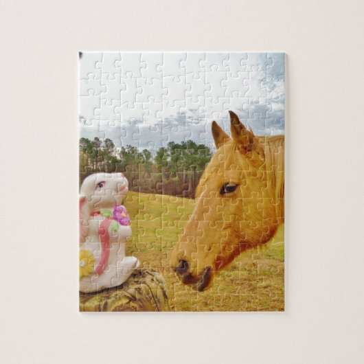 Witte konijn en Gele Paarden Legpuzzel (Verticaal)
