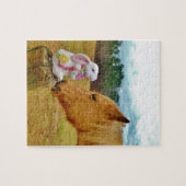 Witte konijn en Gele Paarden Legpuzzel (Horizontaal)