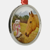 Witte konijn en Gele Paarden Metalen Ornament (Rechts)