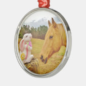 Witte konijn en Gele Paarden Metalen Ornament (Links)