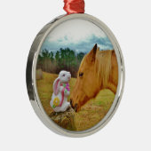 Witte konijn en Gele Paarden Metalen Ornament (Rechts)