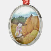 Witte konijn en Gele Paarden Metalen Ornament (Links)