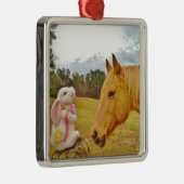 Witte konijn en Gele Paarden Metalen Ornament (Rechts)