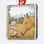 Witte konijn en Gele Paarden Metalen Ornament (Links)