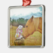Witte konijn en Gele Paarden Metalen Ornament (Links)