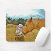 Witte konijn en Gele Paarden Muismat (Met muis)