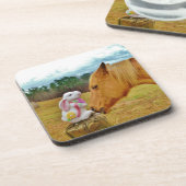 Witte konijn en Gele Paarden Onderzetter (Linkerzijde)