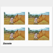 Witte konijn en Gele Paarden Rechthoekige Sticker (Vel)