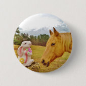 Witte konijn en Gele Paarden Ronde Button 5,7 Cm (Voorkant)