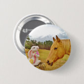 Witte konijn en Gele Paarden Ronde Button 5,7 Cm (Voorkant /achterkant)