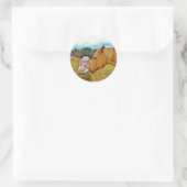 Witte konijn en Gele Paarden Ronde Sticker (Tas)