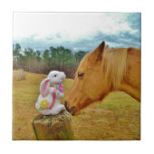 Witte konijn en Gele Paarden Tegeltje (Voorkant)