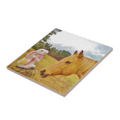 Witte konijn en Gele Paarden Tegeltje (Zijkant)