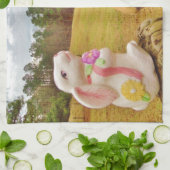 Witte konijn en Gele Paarden Theedoek (Gevouwen)