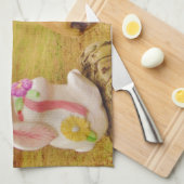 Witte konijn en Gele Paarden Theedoek (Quarter Fold)