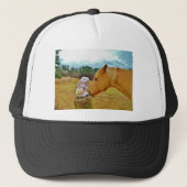 Witte konijn en Gele Paarden Trucker Pet (Voorkant)