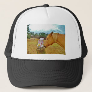 Witte konijn en Gele Paarden Trucker Pet