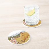 Witte konijn en Gele Paarden Zandsteen Onderzetter (Zijkant)