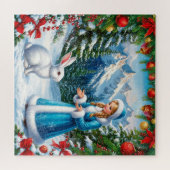Witte Konijn en Sneeuwmeisje in Winterwoud Legpuzzel (Horizontaal)