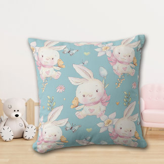 Witte Konijn en Vlinders Baby Slaapkamer Kussen