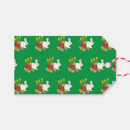 Witte konijn Gelukkig Pasen Cadeaulabel (Voorkant (Horizontaal))