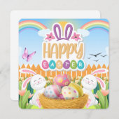 Witte konijn Gelukkig Pasen Feestdagenkaart (Voorkant / Achterkant)