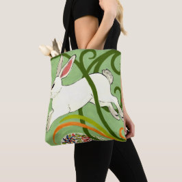 Witte konijn Groene Kunst Deco Tas Ringzegenen