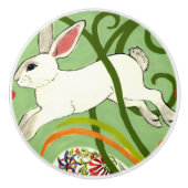 Witte konijn Groene Kunst Deco Wines Drawer Pull K Keramische Knop (Voorkant)