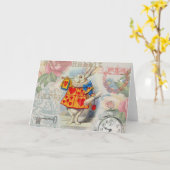 Witte Konijn Hartjes Alice Klassiek Kaart (Gele Bloem)