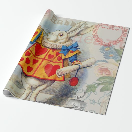 Witte Konijn Hartjes Alice Klassieker Cadeaupapier (Uitgerold)