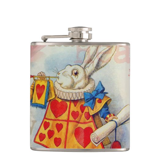 Witte Konijn Hartjes Alice Klassieker Heupfles (Voorkant)