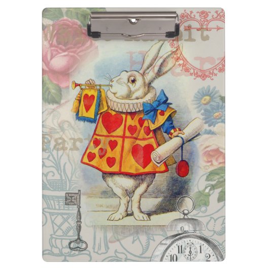 Witte Konijn Hartjes Alice Klassieker Klembord (Voorkant)