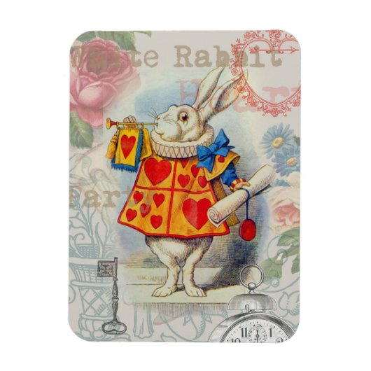Witte Konijn Hartjes Alice Klassieker Magneet (Verticaal)