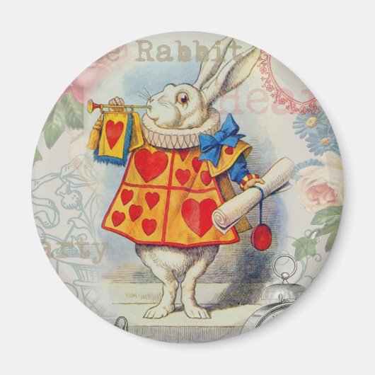 Witte Konijn Hartjes Alice Klassieker Magneet (Voorkant)