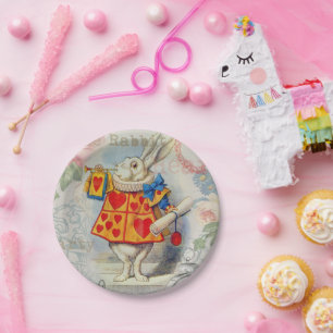 Witte Konijn Hartjes Alice Klassieker Papieren Bordje