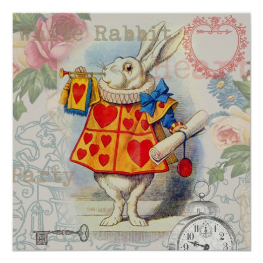 Witte Konijn Hartjes Alice Klassieker Perfect Poster (Voorkant)