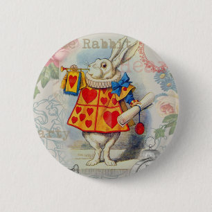 Witte Konijn Hartjes Alice Klassieker Ronde Button 5,7 Cm