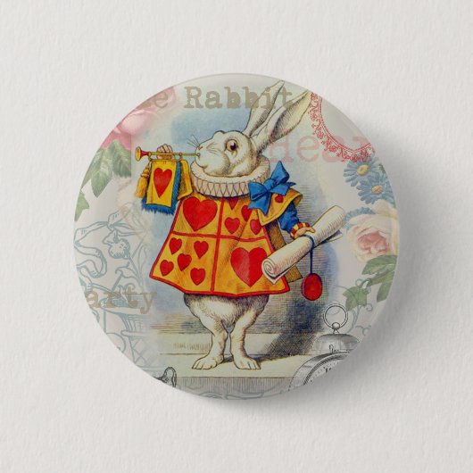 Witte Konijn Hartjes Alice Klassieker Ronde Button 5,7 Cm (Voorkant)