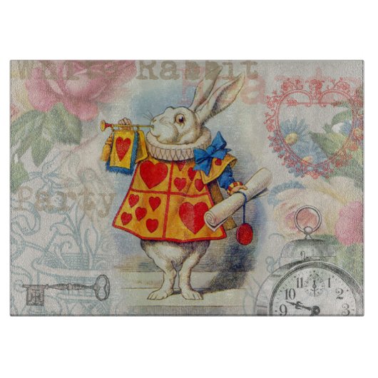 Witte Konijn Hartjes Alice Klassieker Snijplank (Voorkant)
