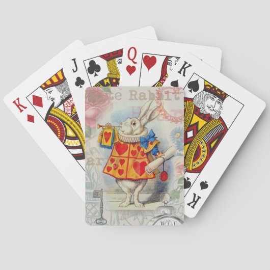 Witte Konijn Hartjes Alice Klassieker Speelkaarten (Achterkant)