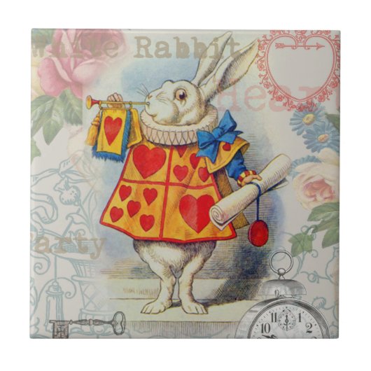 Witte Konijn Hartjes Alice Klassieker Tegeltje (Voorkant)