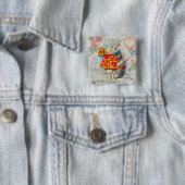 Witte Konijn Hartjes Alice Klassieker Vierkante Button 5,1 Cm (In situ)